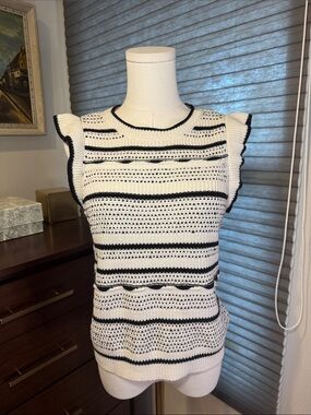 NWOT Design 365 Pointelle Knit Striped Sweater Vest. Size XS
